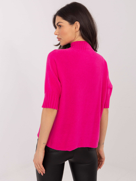 Fuksjowy damski sweter z domieszką wełny
