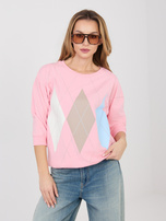 Pastelowa różowa bawełniana bluzka z rękawem 3/4