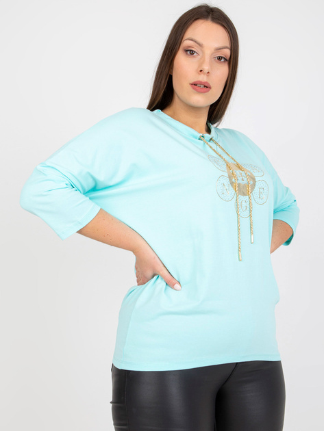 Miętowa bluzka plus size z bawełny z aplikacją