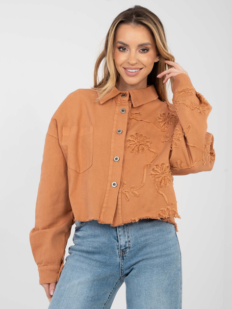 Ceglasta jeansowa kurtka z zapięciem na guziki RUE PARIS