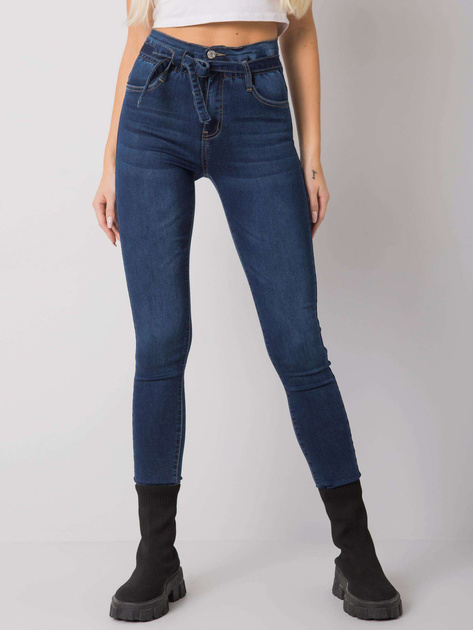 Ciemnoniebieskie dopasowane jeansy z wiązaniem Lexington