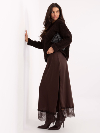 Ciemnobrązowa trapezowa spódnica z koronką RUE PARIS