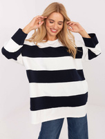 Ecru-granatowa bluzka oversize w paski