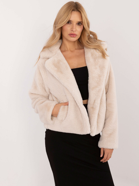 Hurt Jasnobeżowa kurtka przejściowa ze sztucznego futra