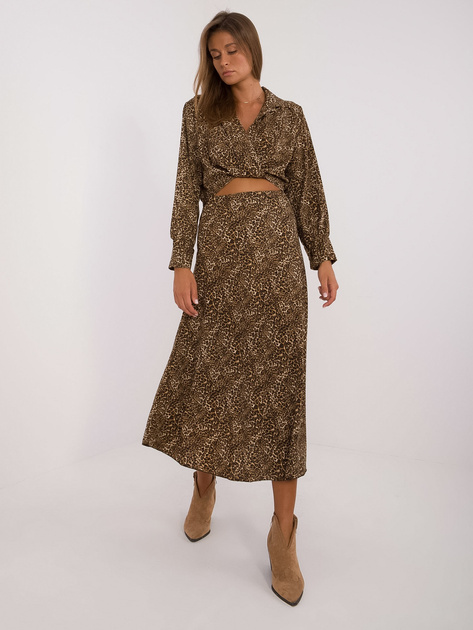 Hurt Ciemnobeżowo-czarny komplet w panterkę z krótką bluzką