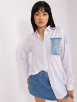 Hurt Biała damska koszula oversize z aplikacjami 