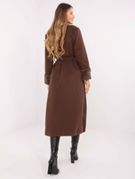 Brązowy elegancki płaszcz z kieszeniami RUE PARIS 