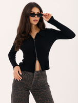 Schwarzer, taillierter Strickjacke mit Streifen.