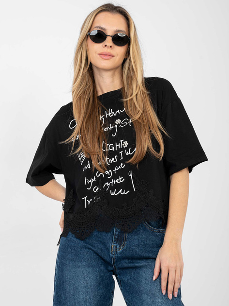 Czarna krótka bluzka z napisami