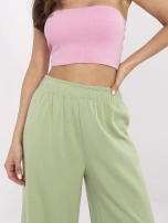 Pistacjowe damskie spodnie basic z gumką w pasie
