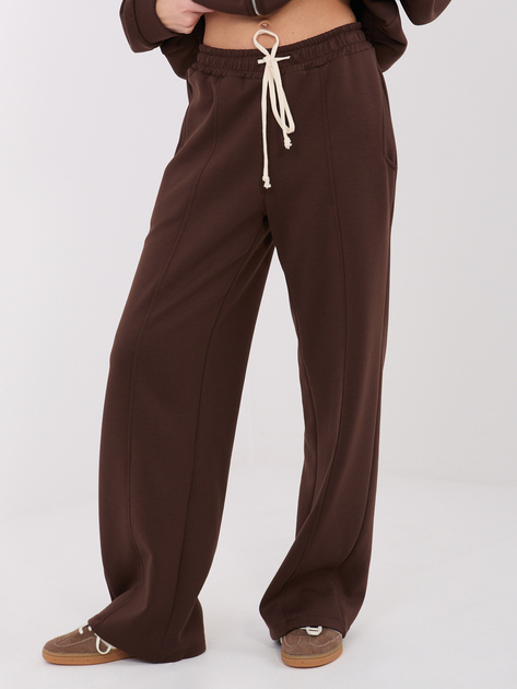 Ciemnobrązowe dresowe spodnie wide leg z wiązaniem