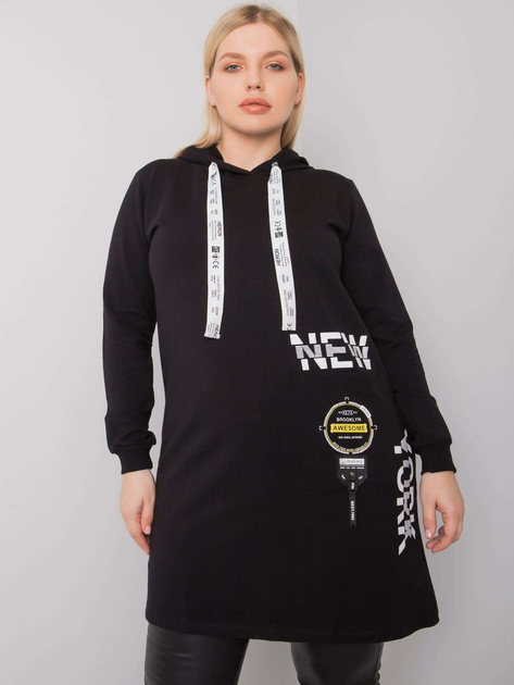Czarna tunika plus size z kapturem Ashford