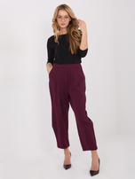 Burgundowe damskie spodnie z kieszeniami RUE PARIS 