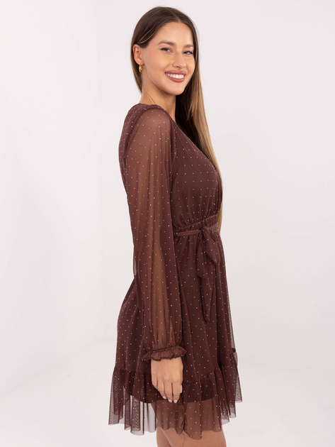 Brązowa rozkloszowana sukienka z siateczki
