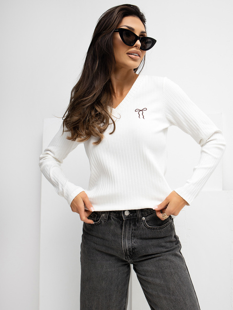 Ecru prążkowana bluzka z bawełny RUE PARIS