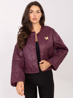 Bordowa pikowana kurtka z broszką RUE PARIS