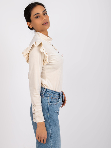 Beżowa welurowa bluzka z ozdobnymi guzikami Capri