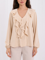 Beige elegant blouse with ruffle RUE PARIS.