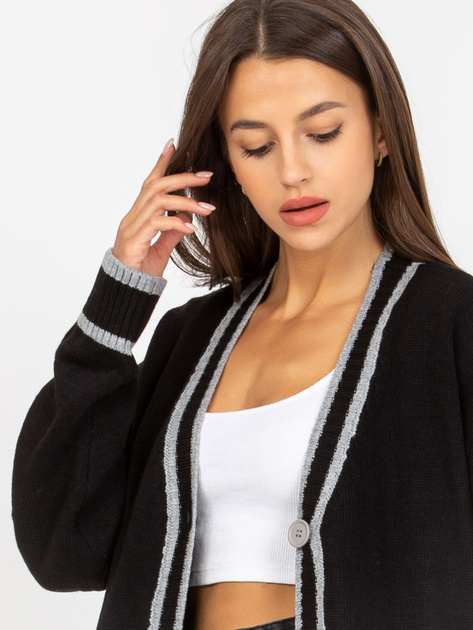 Hurt Czarny dłuższy sweter rozpinany z kieszeniami RUE PARIS