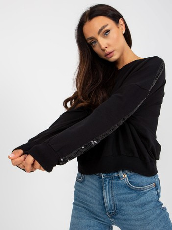 Hurt Schwarzer kurzer Pullover ohne Kapuze mit Applikation RUE PARIS.