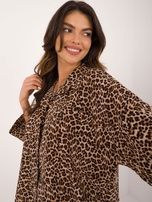 Hurt Beżowo-czarny wzorzysty komplet z koszulą oversize