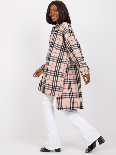 Jasnobeżowo-czarna długa koszula z wełną Bonnie