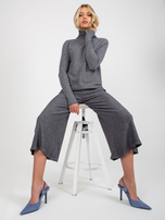 Hurt Ciemnoszare szerokie spodnie dzianinowe z gumką w pasie