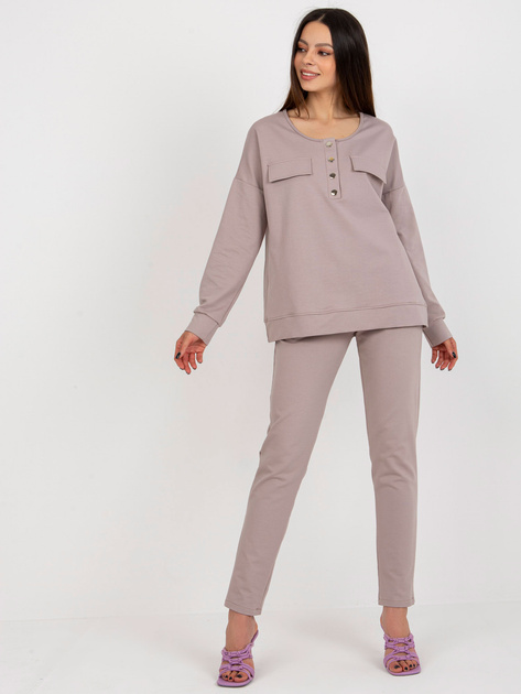 Hurt Ciemnobeżowy bawełniany komplet dwuczęściowy