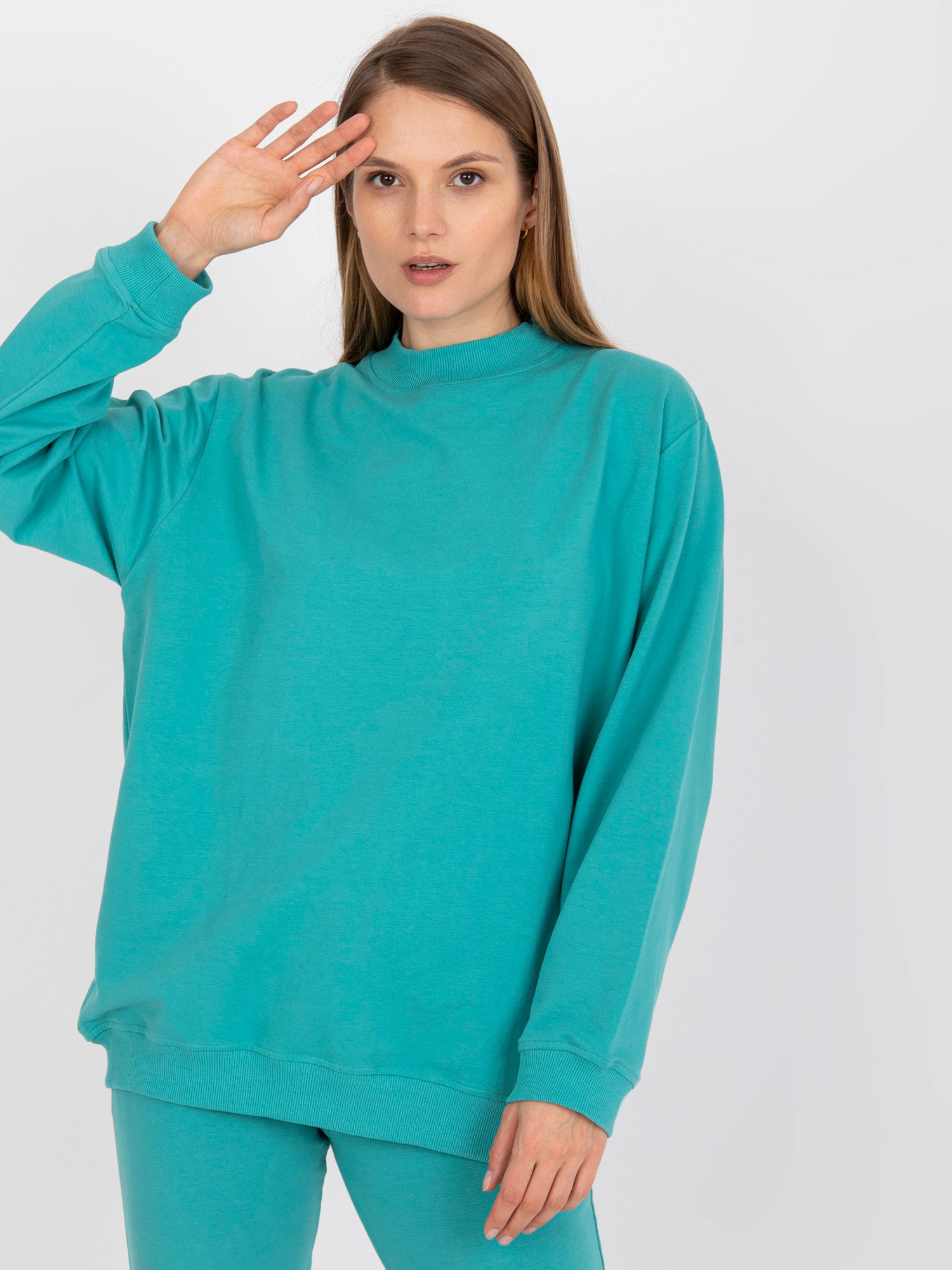 Türkisfarbener Basic-Oversize-Sweatshirt.