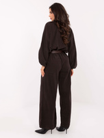 Czekoladowe sztruksowe spodnie z gumką w pasie