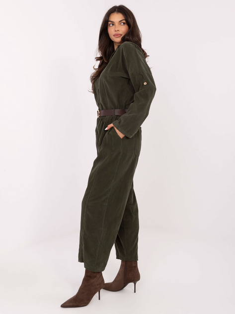 Khaki sztruksowe spodnie z paskiem