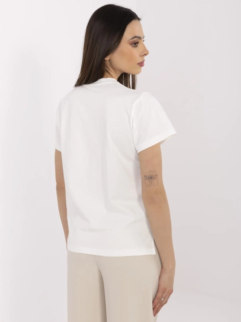 Ecru t-shirt damski z cekinowym motylem