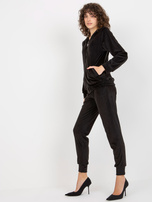 Hurt Czarny damski komplet welurowy z bluzą rozpinaną