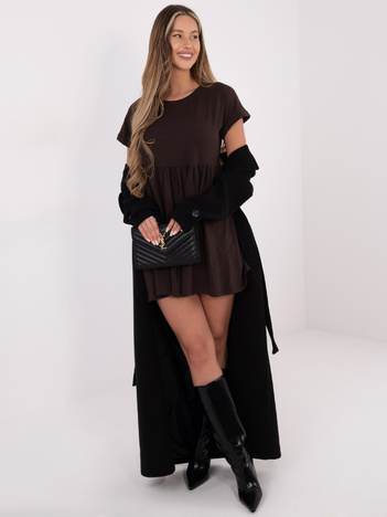 Czekoladowa sukienka basic z krótkim rękawem RUE PARIS 