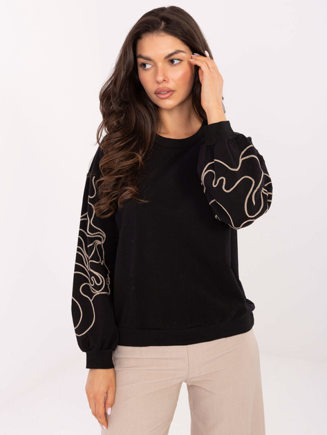 Czarna damska bluza z haftem na rękawach