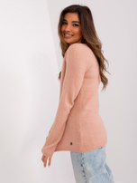 Hurt Jasnoróżowy sweter klasyczny z dekoltem V