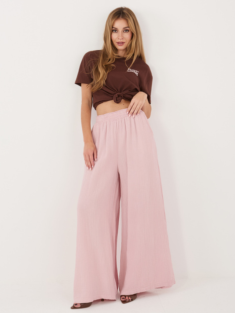 Jasnoróżowe muślinowe spodnie palazzo