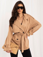 Camel coat with a suede effect and pockets.