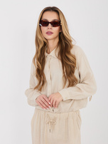 Beżowa damska koszula z wiązaniami na plecach 