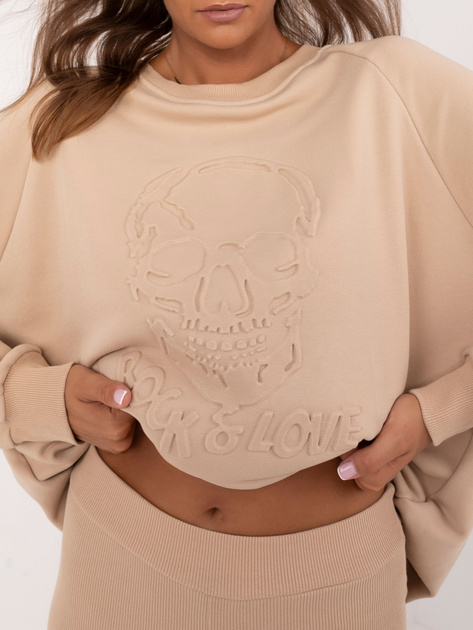 Hurt Beżowy komplet dresowy z legginsami w prążek