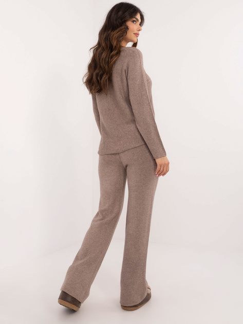 Ciemnobeżowy dzianinowy komplet ze spodniami