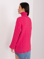 Hurt Fuksjowy damski sweter z golfem i ściągaczami