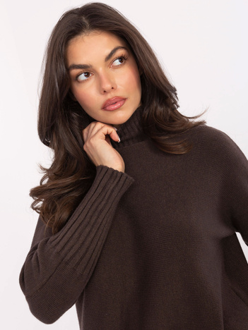 Czekoladowy sweter golf ze ściągaczami RUE PARIS 