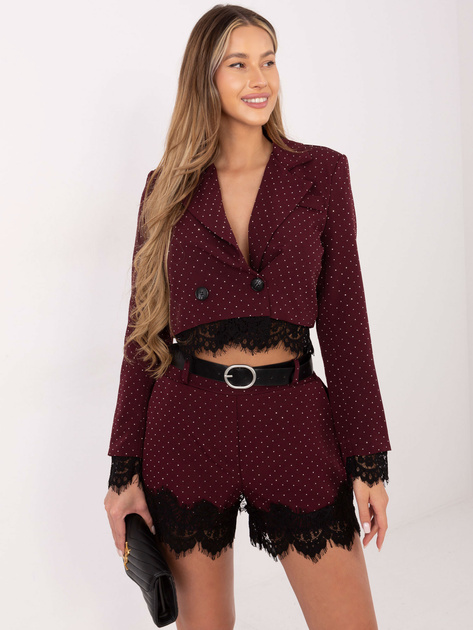 Burgundowa elegancka marynarka z koronką