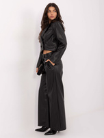 Czarne szerokie spodnie z ekoskóry RUE PARIS