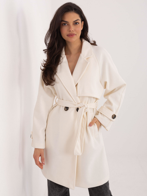 Ecru damski płaszcz z kieszeniami RUE PARIS