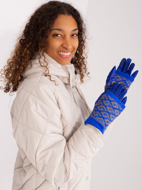 Hurt Kobaltowe rękawiczki z dzianinową nakładką