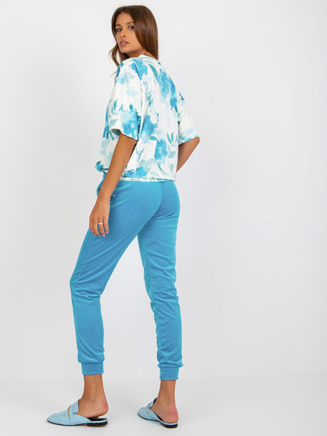 Hurt Niebiesko-ecu komplet welurowy z nadrukiem RUE PARIS