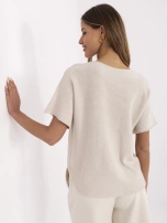 Hurt Beżowy sweter oversize z krótkim rękawem