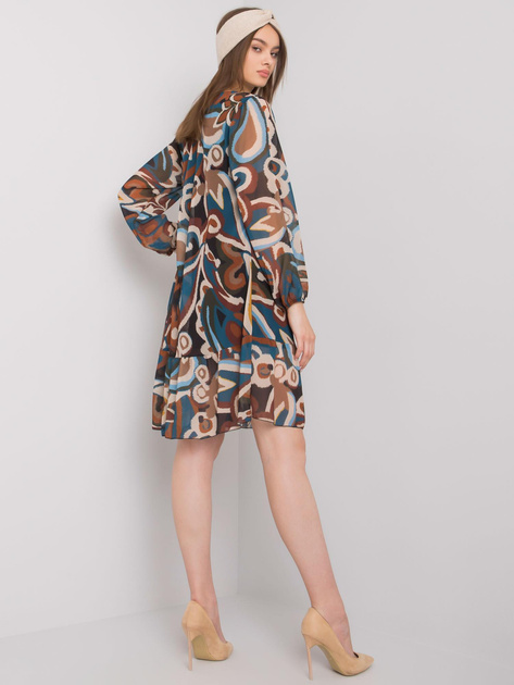 Niebiesko-brązowa sukienka z falbaną Spoleto